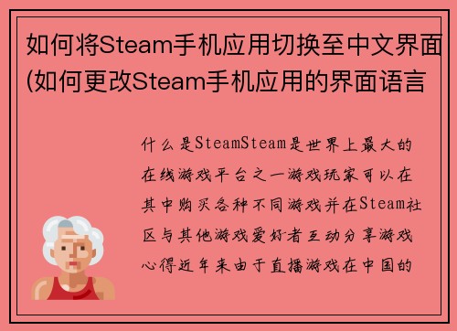 如何将Steam手机应用切换至中文界面(如何更改Steam手机应用的界面语言为中文)